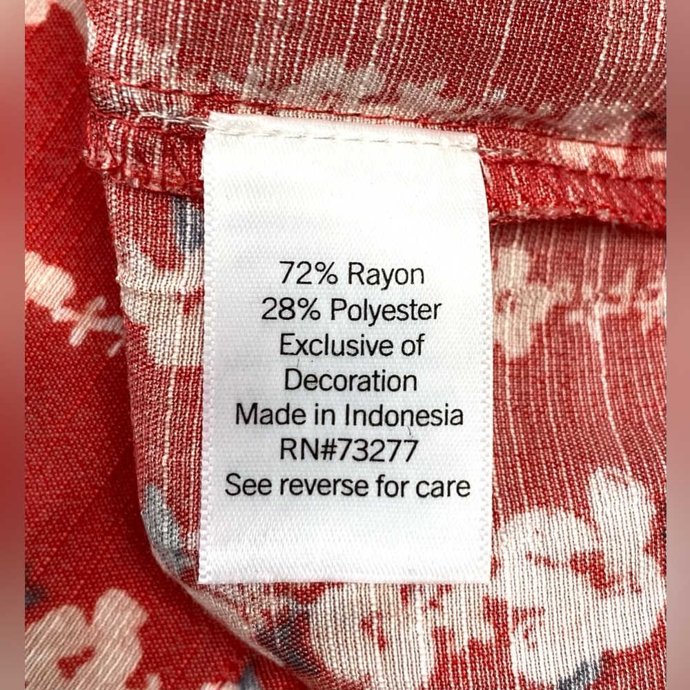 Lauren Conrad Red Floral Button-Up Short Sleeve Top/Blouse Tie Sleeve Size M - Picture 8 of 11